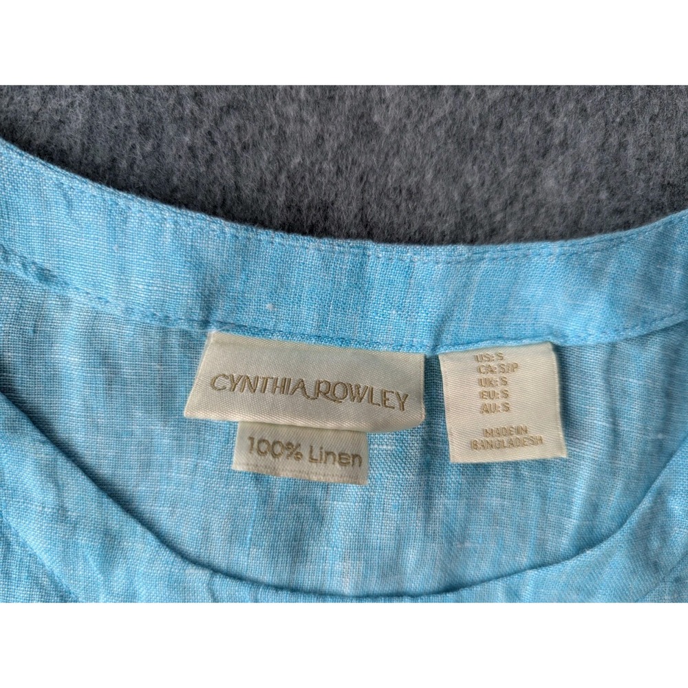 Cynthia Rowley Women's 100% Linen Blouse Top Sz S Blue Short Sleeve - Picture 4 of 5